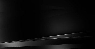 Geometrik katmanlı 3 boyutlu siyah arkaplan. Soyut koyu fütüristik duvar kağıdı. Zarif, parlak çizgili arka plan. Poster, broşür, sunum ve web sitesi için geometrik şablon tasarımı.