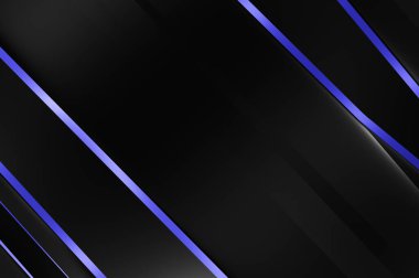 Metin için kopyalama alanı olan soyut siyah paneller. Üç boyutlu illüstrasyon. Renkli ışık özellikli koyu renk tasarım şablonu. Zarif geometrik parlak çizgili arka plan. Minimalist geometrik kapak grafiği.