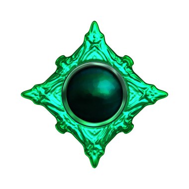 Beyaz arka planda izole bir mücevher. Mücevherli bir fantezi mücevherin 3 boyutlu görüntüsü. Masal elementi. Lüks grafik duvar kağıdı.