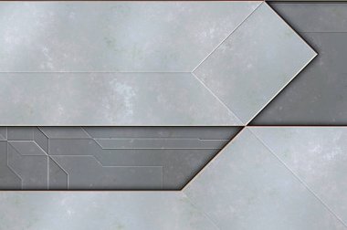 Katmanlı paneller. Fütürist soyut duvar kağıdı. Geometrik teknolojik yansıtıcı arka plan 3D metalik doku. Uzay gemisi desen yüzeyi.