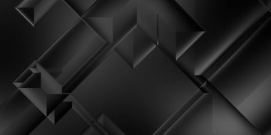 Siyah üç boyutlu geometrik arkaplan. Moda lüks minimalist tasarım. Geometrik şablon. Karanlık elementleri olan birinci sınıf soyut duvar kâğıdı. Poster, broşür, sunum, web sitesi için özel tasarım.