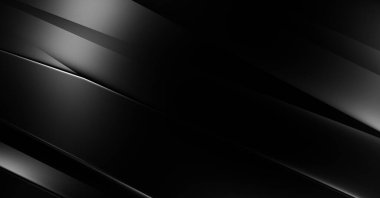 Geometrik katmanlı 3 boyutlu siyah arkaplan. Soyut koyu fütüristik duvar kağıdı. Zarif, parlak çizgili arka plan. Poster, broşür, sunum ve web sitesi için geometrik şablon tasarımı.