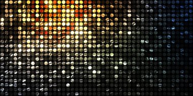 Parlayan ışıklar siyah arka planda parti izleri. Sahne veya stadyum ışıklarının dijital illüstrasyonu. Parlak desenli duvar kağıdı. Sahne ışıkları ile renkli ışıkların ihtişamlı arkaplanı.