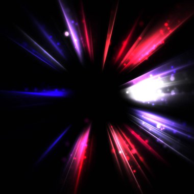 Işık huzmeleri ve parlayan parçacıkların kesiştiği güzel bir zemin. Canlı renkli ışıkların duvar kâğıdı. Parlak ışık görüntüsü.