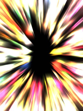 Siyah arkaplanda izole edilmiş dinamik ışık ışınları. Parlayan renkli ışık parçacıklarının grafiksel 2d çizimi.