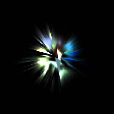 Işık huzmeleri ve parlayan parçacıkların kesiştiği güzel bir zemin. Canlı renkli ışıkların duvar kâğıdı. Parlak ışık görüntüsü.