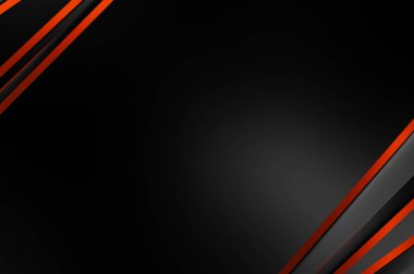 Metin için kopyalama alanı olan soyut siyah paneller. Üç boyutlu illüstrasyon. Renkli ışık özellikli koyu renk tasarım şablonu. Zarif geometrik parlak çizgili arka plan. Minimalist geometrik kapak grafiği.