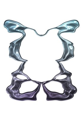 Üç boyutlu metalik illüstrasyon. Beyaz arka planda izole edilmiş fantezi çerçevesi. Davetiyeler, posterler, menü, hatıra defteri ve sunum için mükemmel. Metnin için şablon.