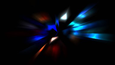 Parlayan ışıkları hareket ettirmenin havalı arka planı. Tasarımınız için canlı renkli bir portal şablonu. Işık ışınları ve hareket halindeki ışıldayan parçacıklar bir solucan deliği şekli oluşturuyor..