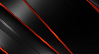 Metin için kopyalama alanı olan soyut siyah paneller. Üç boyutlu illüstrasyon. Renkli ışık özellikli koyu renk tasarım şablonu. Zarif geometrik parlak çizgili arka plan. Minimalist geometrik kapak grafiği.