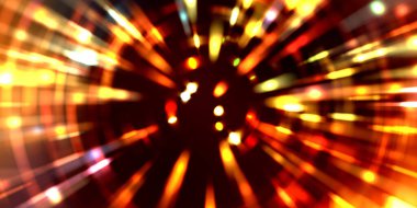 Parlayan ışıkları hareket ettirmenin havalı arka planı. Tasarımınız için canlı renkli bir portal şablonu. Işık ışınları ve hareket halindeki ışıldayan parçacıklar bir solucan deliği şekli oluşturuyor..