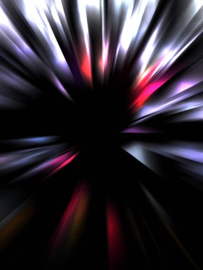 Siyah arkaplanda izole edilmiş dinamik ışık ışınları. Parlayan renkli ışık parçacıklarının grafiksel 2d çizimi.