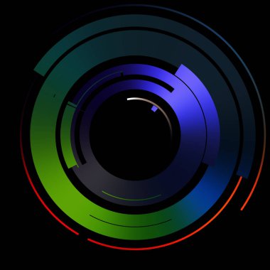 Gelecekçi hud arayüzü elementi. Soyut geometrik arkaplan. Dijital teknolojinin grafiksel çizimi siyah arkaplanda izole edildi..