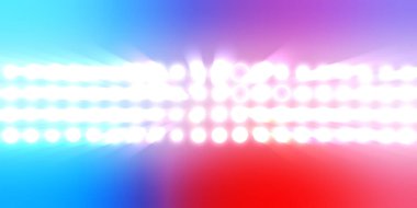 Parlak desenli duvar kağıdı. Sahne ışıkları olan renkli ışıkların ihtişamlı arkaplanı. Parlayan ışıklar siyah arka planda parti izleri. Sahne veya stadyum ışıklarının dijital illüstrasyonu. 