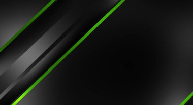 Metin için kopyalama alanı olan soyut siyah paneller. Üç boyutlu illüstrasyon. Renkli ışık özellikli koyu renk tasarım şablonu. Zarif geometrik parlak çizgili arka plan. Minimalist geometrik kapak grafiği.