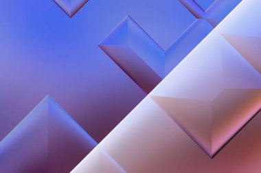 Geometrik dinamik şekiller. Gölgeli teknoloji dijital şablonu ve gradyan arka planda ışıklar. Modern basit geometrik renk gradyanı soyut arkaplan. 3B illüstrasyon. 