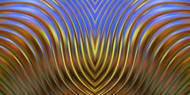 Renkli dalgalı yansıtıcı duvar kağıdının üç boyutlu çizimi. Duvar kağıdı, afiş, arkaplan, kart, kitap kapağı veya web sitesi için grafiksel illüstrasyon. Soyut parlak arkaplan.