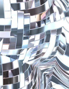 Metalik panel dokusunun 3 boyutlu çizimi. Renkli, parlak, soyut duvar kağıdı. Geometrik teknolojik parlak yansıtıcı arka plan. Yaratıcı parlak kavramsal arkaplan.