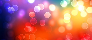 Kavramsal ışıklar duvar kağıdı. Güzel soyut çok renkli bokeh çemberleri parçacıklarla çevrili. Metninizi veya başlığınızı göstermek için boşluk ile odaklanmış olmayan canlı illüstrasyon. 