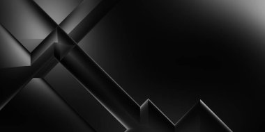 Siyah üç boyutlu geometrik arkaplan. Moda lüks minimalist tasarım. Geometrik şablon. Karanlık elementleri olan birinci sınıf soyut duvar kâğıdı. Poster, broşür, sunum, web sitesi için özel tasarım.