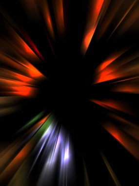 Siyah arkaplanda izole edilmiş dinamik ışık ışınları. Parlayan renkli ışık parçacıklarının grafiksel 2d çizimi.