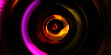 Fotoğraf makinesi konsepti. Soyut arkaplan. Dönen ışık ışınları. Hareketli kavramsal duvar kağıdı. Grafik dijital illüstrasyon. Parlayan neon ışıkları. Parlak sunum tasarım şablonu.