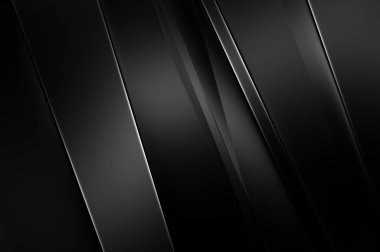 Geometrik katmanlı 3 boyutlu siyah arkaplan. Soyut koyu fütüristik duvar kağıdı. Zarif, parlak çizgili arka plan. Poster, broşür, sunum ve web sitesi için geometrik şablon tasarımı.