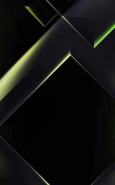 Geometrik dinamik şekiller. Gölgeli teknoloji dijital şablonu ve gradyan arka planda ışıklar. Modern basit geometrik renk gradyanı soyut arkaplan. 3B illüstrasyon. 