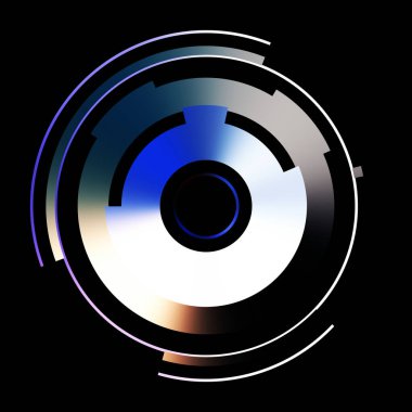 Gelecekçi hud arayüzü elementi. Soyut geometrik arkaplan. Dijital teknolojinin grafiksel çizimi siyah arkaplanda izole edildi..