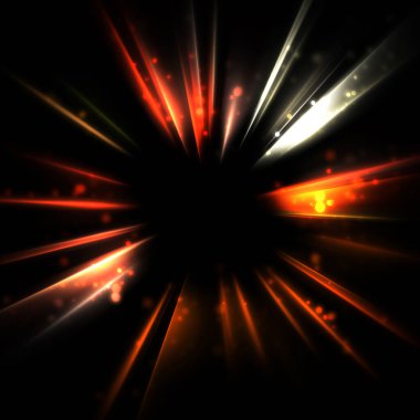 Işık huzmeleri ve parlayan parçacıkların kesiştiği güzel bir zemin. Canlı renkli ışıkların duvar kâğıdı. Parlak ışık görüntüsü.