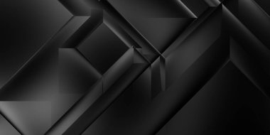 Siyah üç boyutlu geometrik arkaplan. Moda lüks minimalist tasarım. Geometrik şablon. Karanlık elementleri olan birinci sınıf soyut duvar kâğıdı. Poster, broşür, sunum, web sitesi için özel tasarım.