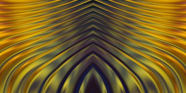 Renkli dalgalı yansıtıcı duvar kağıdının üç boyutlu çizimi. Duvar kağıdı, afiş, arkaplan, kart, kitap kapağı veya web sitesi için grafiksel illüstrasyon. Soyut parlak arkaplan.