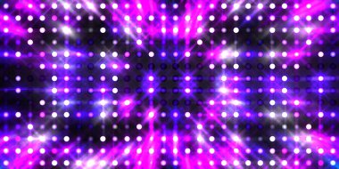 Parlayan ışıklar siyah arka planda parti izleri. Sahne veya stadyum ışıklarının dijital illüstrasyonu. Parlak desenli duvar kağıdı. Sahne ışıkları ile renkli ışıkların ihtişamlı arkaplanı. 