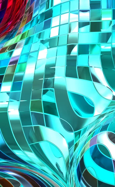 Metalik panel dokusunun 3 boyutlu çizimi. Renkli, parlak, soyut duvar kağıdı. Geometrik teknolojik parlak yansıtıcı arka plan. Yaratıcı parlak kavramsal arkaplan.