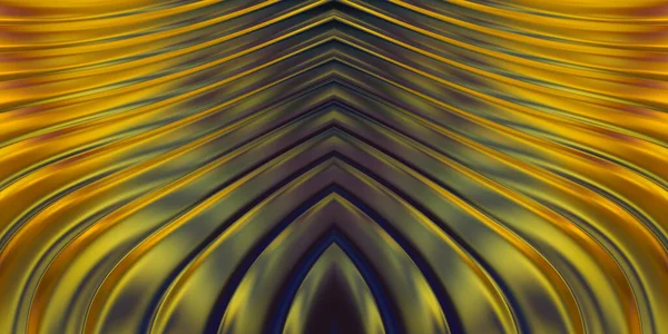 Renkli dalgalı yansıtıcı duvar kağıdının üç boyutlu çizimi. Duvar kağıdı, afiş, arkaplan, kart, kitap kapağı veya web sitesi için grafiksel illüstrasyon. Soyut parlak arkaplan.