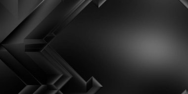Siyah üç boyutlu geometrik arkaplan. Moda lüks minimalist tasarım. Geometrik şablon. Karanlık elementleri olan birinci sınıf soyut duvar kâğıdı. Poster, broşür, sunum, web sitesi için özel tasarım.