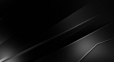 Geometrik katmanlı 3 boyutlu siyah arkaplan. Soyut koyu fütüristik duvar kağıdı. Zarif, parlak çizgili arka plan. Poster, broşür, sunum ve web sitesi için geometrik şablon tasarımı.