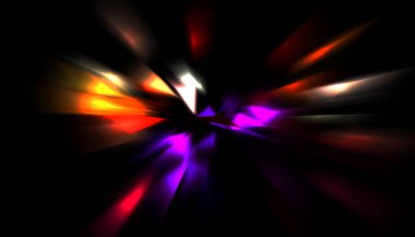 Parlayan ışıkları hareket ettirmenin havalı arka planı. Tasarımınız için canlı renkli bir portal şablonu. Işık ışınları ve hareket halindeki ışıldayan parçacıklar bir solucan deliği şekli oluşturuyor..