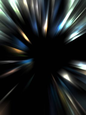 Siyah arkaplanda izole edilmiş dinamik ışık ışınları. Parlayan renkli ışık parçacıklarının grafiksel 2d çizimi.