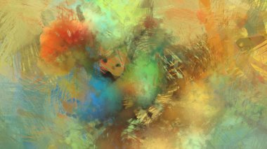 Soyut arkaplanda pürüzlü fırça darbeleri. Fırça boyası. Renkli boya darbeleri. Eşsiz duvar sanatı. Tuvaldeki modern sanat. Renkli çağdaş sanat eserleri.