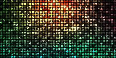 Parlayan ışıklar siyah arka planda parti izleri. Sahne veya stadyum ışıklarının dijital illüstrasyonu. Parlak desenli duvar kağıdı. Sahne ışıkları ile renkli ışıkların ihtişamlı arkaplanı.