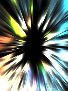 Siyah arkaplanda izole edilmiş dinamik ışık ışınları. Parlayan renkli ışık parçacıklarının grafiksel 2d çizimi.