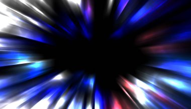 Siyah arkaplanda izole edilmiş dinamik ışık ışınları. Parlayan renkli ışık parçacıklarının grafiksel 2d çizimi.