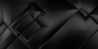 Siyah üç boyutlu geometrik arkaplan. Moda lüks minimalist tasarım. Geometrik şablon. Karanlık elementleri olan birinci sınıf soyut duvar kâğıdı. Poster, broşür, sunum, web sitesi için özel tasarım.