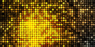 Parlayan ışıklar siyah arka planda parti izleri. Sahne veya stadyum ışıklarının dijital illüstrasyonu. Parlak desenli duvar kağıdı. Sahne ışıkları ile renkli ışıkların ihtişamlı arkaplanı.