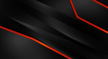 Metin için kopyalama alanı olan soyut siyah paneller. Üç boyutlu illüstrasyon. Renkli ışık özellikli koyu renk tasarım şablonu. Zarif geometrik parlak çizgili arka plan. Minimalist geometrik kapak grafiği.