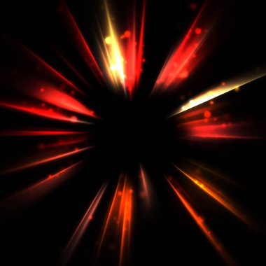 Işık huzmeleri ve parlayan parçacıkların kesiştiği güzel bir zemin. Canlı renkli ışıkların duvar kâğıdı. Parlak ışık görüntüsü.