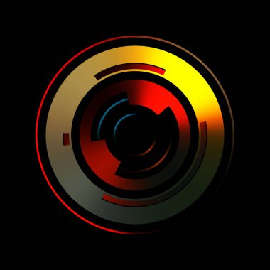 Gelecekçi hud arayüzü elementi. Soyut geometrik arkaplan. Dijital teknolojinin grafiksel çizimi siyah arkaplanda izole edildi..