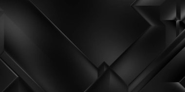 Siyah üç boyutlu geometrik arkaplan. Moda lüks minimalist tasarım. Geometrik şablon. Karanlık elementleri olan birinci sınıf soyut duvar kâğıdı. Poster, broşür, sunum, web sitesi için özel tasarım.
