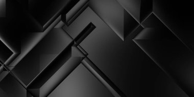 Siyah üç boyutlu geometrik arkaplan. Moda lüks minimalist tasarım. Geometrik şablon. Karanlık elementleri olan birinci sınıf soyut duvar kâğıdı. Poster, broşür, sunum, web sitesi için özel tasarım.